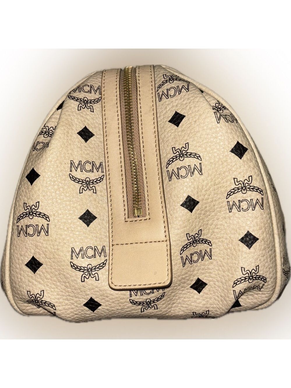 MCM Cream Satchel Bag with Monogram Design - Picture 14 of 16